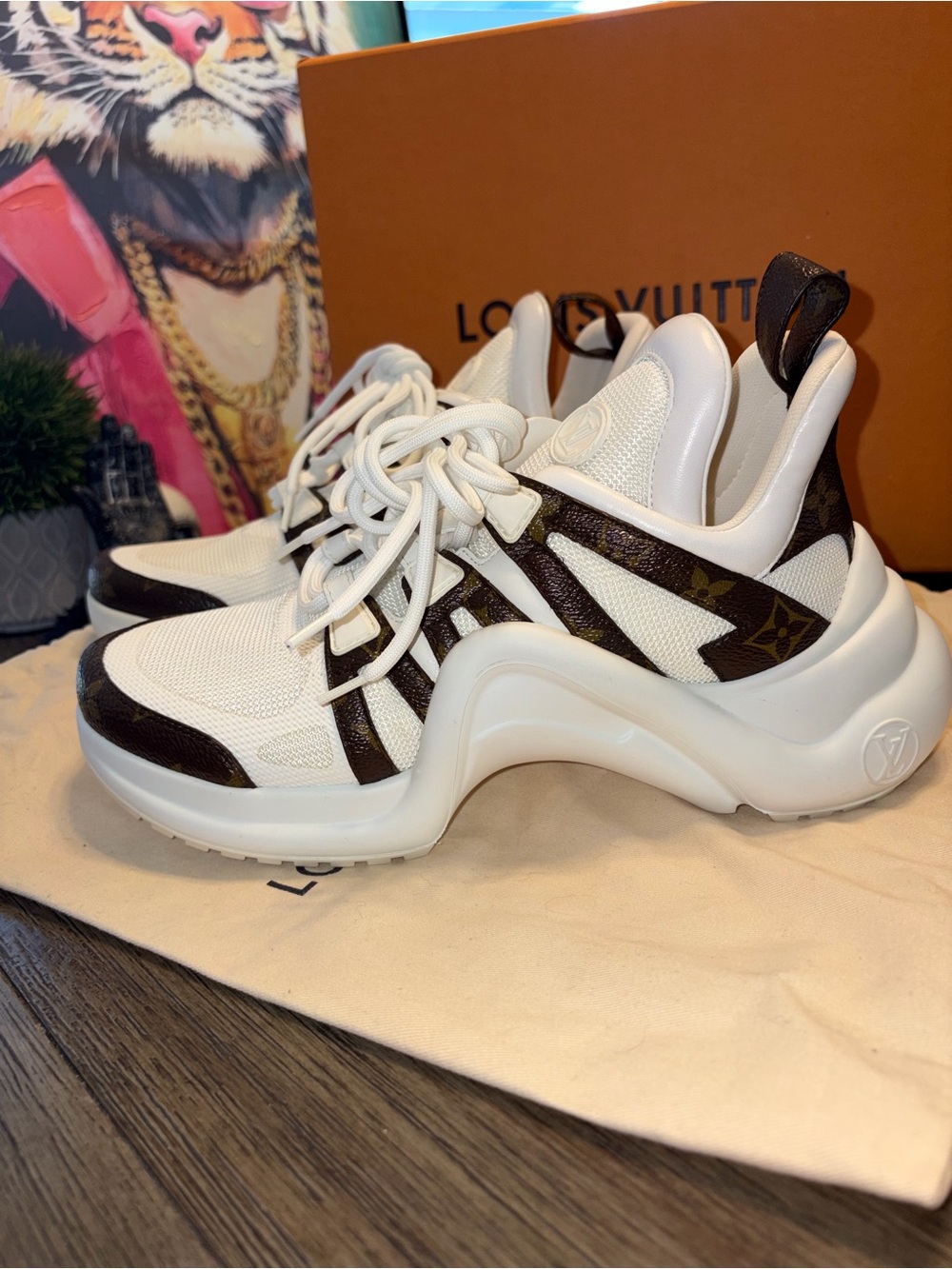 Louis Vuitton White & Brown Archlight Sneaker Boots - Picture 4 of 8